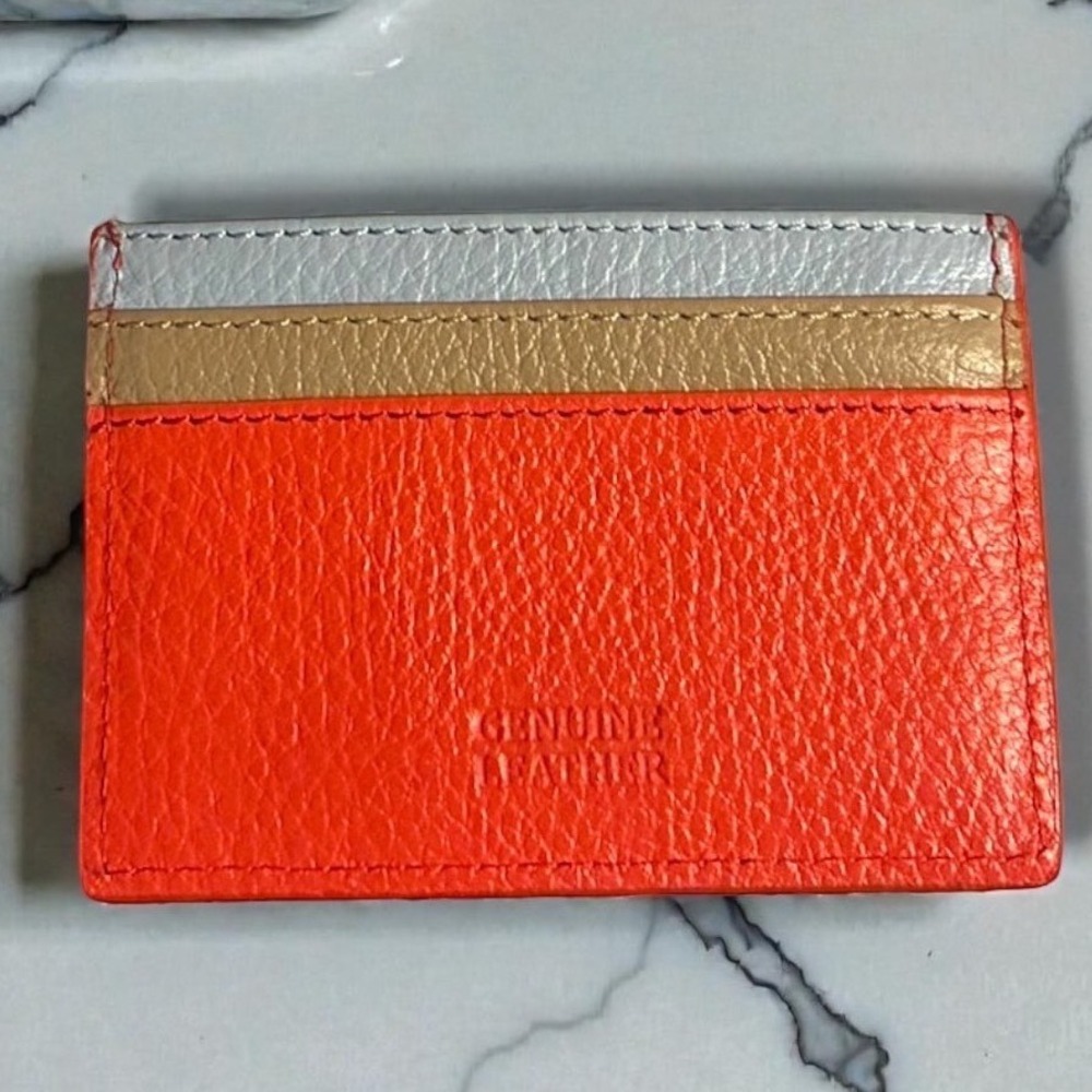 Mundi Margot Genuine Calfskin Leather Card Case Wallet Tri-Color Nordstrom NEW - Picture 2 of 7